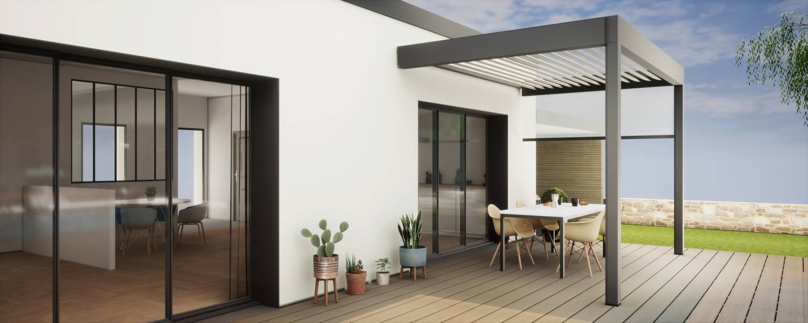 Installation de pergola bioclimatique à lames orientables sur mesure chez les particuliers dans les Bouches du Rhône