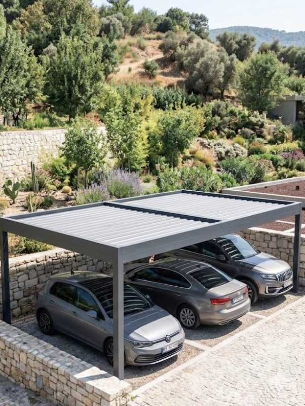 Installation d'un carport grise en aluminium près de Gardanne