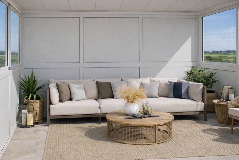 Installation d'un carport en alumininum de couleur blanche près d'Aubagne transformé en abris pour un salon de jardin près d'Aubagne